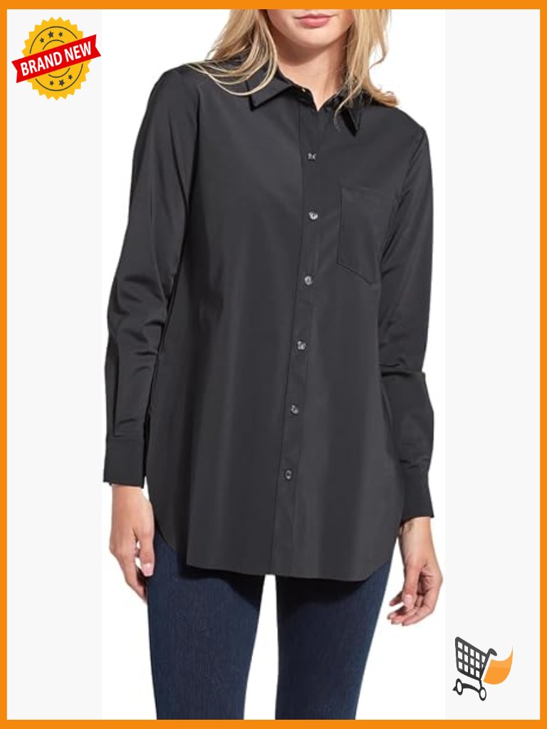 Long Sleeve Button Down Shirt With Laser Cut Hem, Stretch Wrinkle Resistant